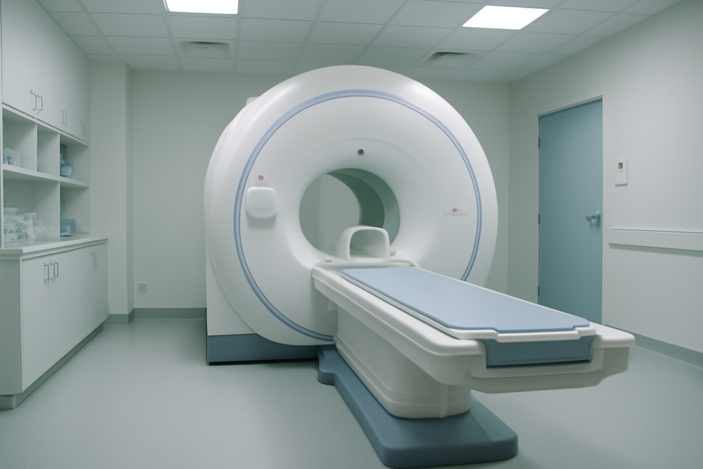 Witte MRI-scanner in een rustige onderzoeksruimte van een ziekenhuis