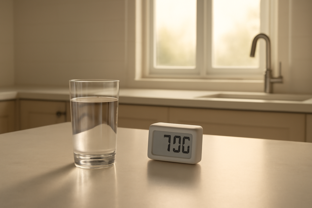 Glas water op keukentafel als voorbereiding op een gastroscopie nuchter blijven