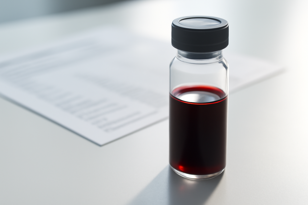 Bloedbuisje op laboratoriumtafel voor tumormarker bloedtest zelf aanvragen