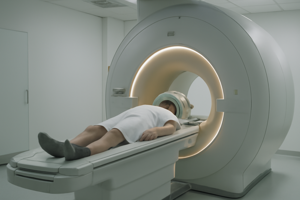 Moderne MRI-scanner in een ziekenhuisradioloogkamer tijdens een hartonderzoek